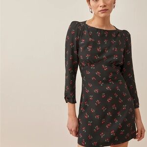 Reformation Black Dress with Red Cherry Print